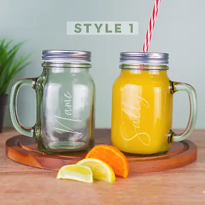 Personalised Mason Jar With Straw Engraved Drinking Glass With Handle Unique • £7.99