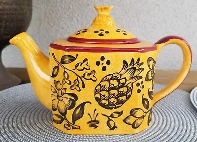 Vtg. Villeroy And Boch Floral Pineapple Orange Black Maroon Ceramic Tea Pot • $30