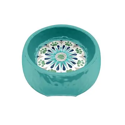 Carmel Medallion Melamine/Plastic Large Pet Dog Bowl - Turquoise • £12.29