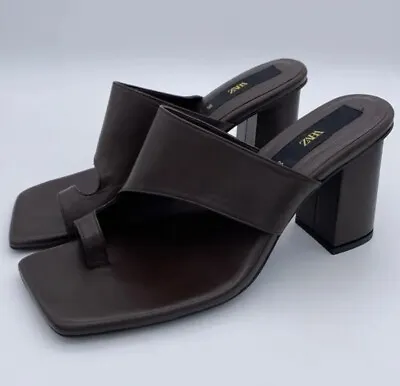 $79.99 • Buy Zara  Asymmetric Strappy Leather Sandals Chocolate Sz. Eu37/ Us 7 Ref. 1323/710
