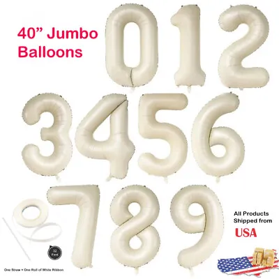 Giant 40  Inch Cream Number Foil Balloons 0/1/2/3/4/5/6/7/8/9 Birthday Party • $6.95