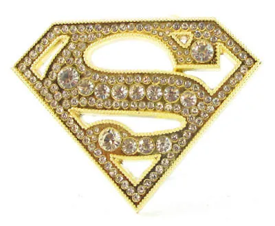 Super Hero S Super Man Gold Bling Logo Belt Buckle Dc Superman Girl Snap Belt • £5.49