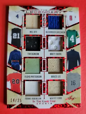 Bruce Lee Relic Tim Duncan Mel Ott Brett Favre Ford Floyd Jersey Bat Card #14/25 • $299.95