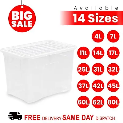 Plastic Storage Boxes With Lids Home Office Stackable Wardrobe Organiser UK Made • £46.99