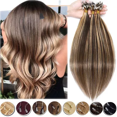 Russian Micro Ring Easy Loop Remy Human Hair Extensions Nano Beads Tip Thick 1G • $28.18