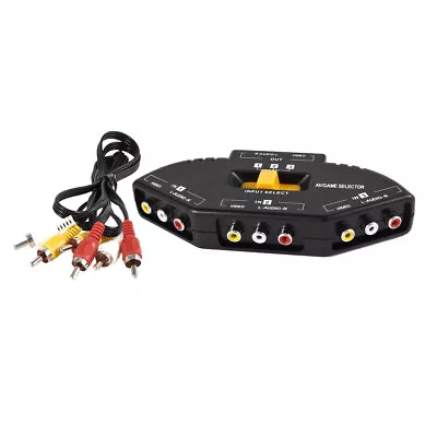 Black Yellow 3 Input 1 Output Audio Video AV RCA Switch Box 3 Ways Selector Box • £14.19