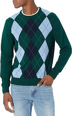 NEW DARK GREEN MEN’S CREWNECK SWEATER ARGYLE~ SIZE: L Gift Comfortable Well Made • $14.95