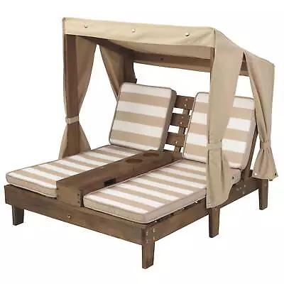 Wooden Outdoor Double Chaise Lounge Cup Holders Espresso • $158.65