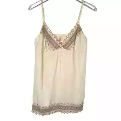 Eloise Pure Silk Camisole Tunic Top M Cream Embroidered Lace Trim Mini Dress • $29.99