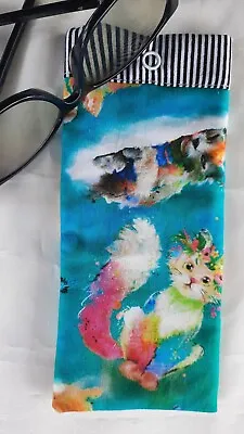 $12.95 • Buy Cute Kitty Sunglasses Case Soft Glasses Pouch Handmade Fabric Strorage Bag Snap