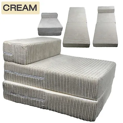 JUMBO Single CHAIR CREAM Sofa Z Bed CORD Seat Foam Fold Out Futon Guest • £44.99