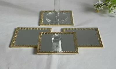 £6.50 • Buy Sets Gold Square Mirror Glass Coasters Decorative Metal Edge Drinks Table Mats