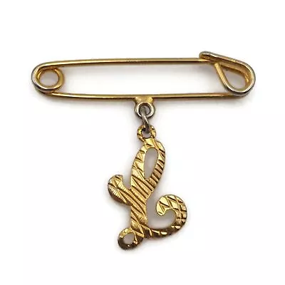 1970's Vintage Gold Tone Initial Cursive L Safety Pin Fashion Brooch 1.50 Inch • $14.99