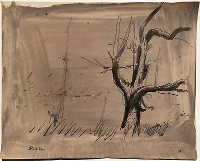 Bare Tree In A Brown Color Mixed Media Painting-1970s?-Adolf Konrad • $115