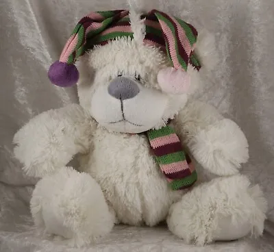 £0.99 • Buy Cuddles Collection White Teddy Bear 10 Inches Tall Stripey Hat & Scarf