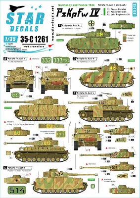 Star Decal 35-C1261 DECALS FOR PzKpfw IV In Normandy And France SET 1. 1/35 • £9.69