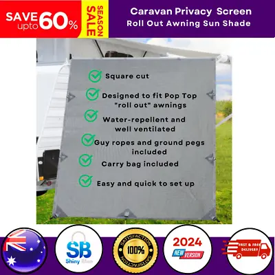 Pop Top Caravan Privacy Screen 2.1 X 1.8M Sun Shade End Wall Roll Out Awning • $49.97