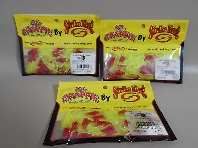 Lot Of 3 Packs  Strike King Mr Crappie Thunder  Red Chartreuse  Plastic Jig Body • $8.99