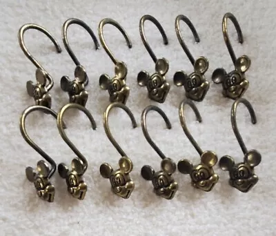 Vintage Brass Disney Mickey Mouse Shower Curtain Hooks With Patina-Set Of 12-EUC • $15.25