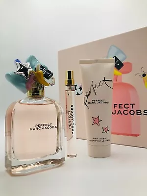 Marc Jacobs Perfect 3pc Set Women Parfum Spray 3.3 Oz Body Lotion 2.5 Oz Mini • $154.95