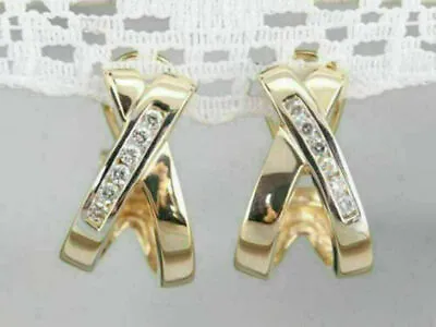 2Ct Round Cut VVS1 Diamond Crisscross Hoop Earrings 14K Yellow Gold Finish • $159.08