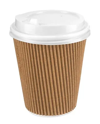 Coffee Cups Insulated Ripple Tea Cup Hot Beverage Disposable Paper Lids 8oz/12oz • £7.49