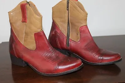 MIA Red Leather Boots With Tan Trim Womens 8 • $16.55