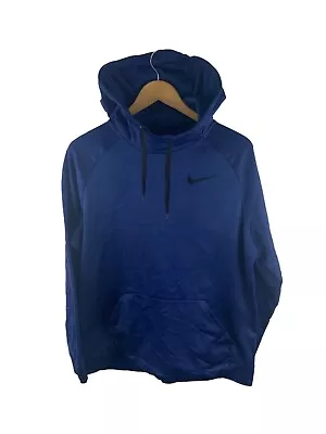 VINTAGE Nike Hooded Jumper Mens Size L Blue Long Sleeve Pullover Logo Pocket • $39.95