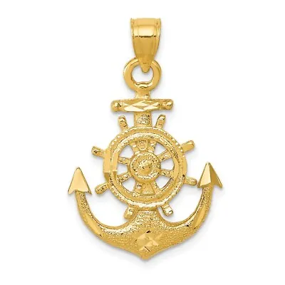 Real 14kt Yellow Gold Satin Diamond-cut Anchor Pendant • $224.07