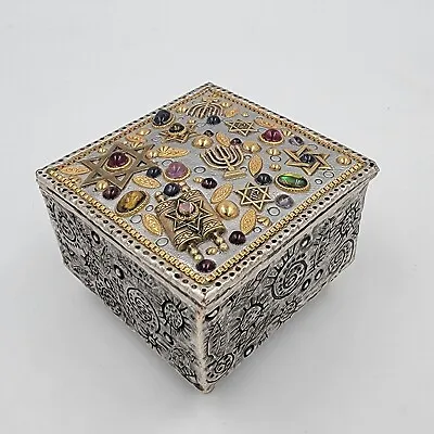 Rare Michal Golan Trinket Box Semi-Precious Stones Judaica Symbols Jewish • $89.99