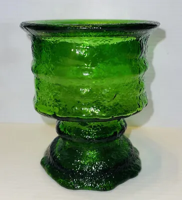 Mid-Century Vintage LE Smith #916 Textured Ice Glass 3 Way Candle Holder Green • $24