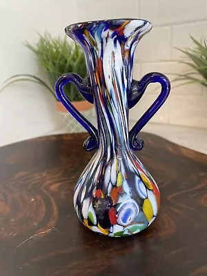 Small Antique Blue Toso? Art Glass Italian Millefiori Murano Bud Vase Pontil 6  • $59.99