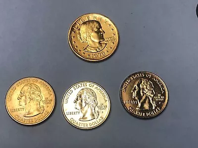 Gold Colored Quarters & Dollar US USA Coin Unique Color Tint Hue • £4.02