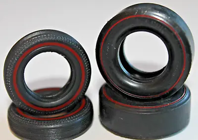 Model CAR TIRES SET OF 4 RED RINGS (2) DRAG  SLICKS  & 2 FRONT TIRES 1/25 • $9.95