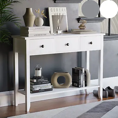 Console Table 1 2 3 Drawer White Grey Wood Storage Hallway Living Room Furniture • £42.99