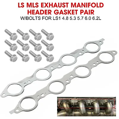 LS MLS Exhaust Manifold Header Gasket 1Pair W/Bolts For LS1 4.8 5.3 5.7 6.0 6.2L • $31.99
