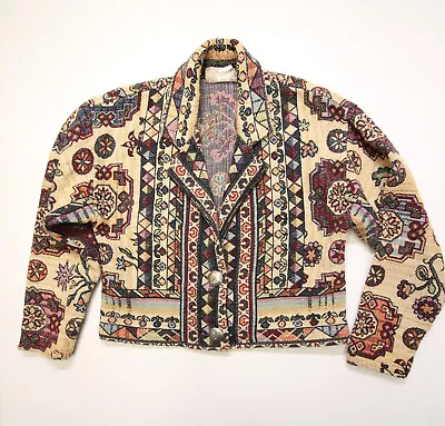 Vintage Painted Pony Tapestry Jacket Blazer Womens S Geometric Floral Knit • $49