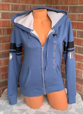 Victorias Secret PINK Sz Small Cozy Fleece-Lined Perfect Zip Hoodie Blue Bird 🐦 • $59.50