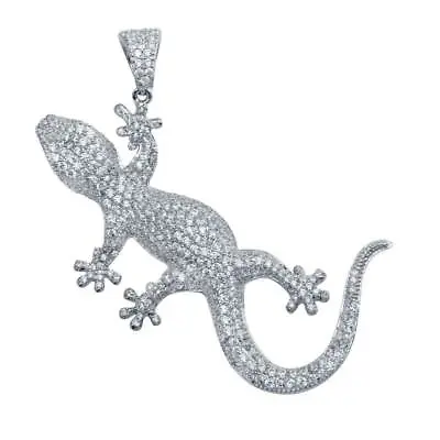 Men's Sterling Silver Lizard Hip Hop Pendant W/ Micro Pave CZ Stones • $39.99