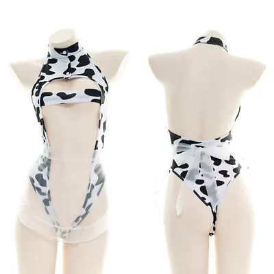£10.66 • Buy Women Sexy Lingerie Cow Print Halter Neck Bodysuit Anime Cosplay Costume Bra Set