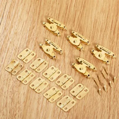 5pcs Gold Furniture Cabinet Cupboard Jewelry Box Latch Hasp & Mini Hinges 10pcs • $4.81