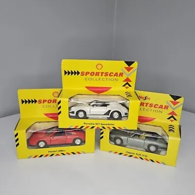 3 X Maisto Shell Sports Cars Boxed - Porsche 911 Ferrari 348 Ts Jaguar XJS V12 • £10