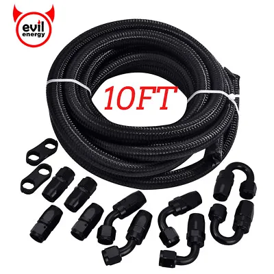 6AN 8AN 10AN 10FT/20FT CPE Braided Nylon Fuel Line Kit Fuel Hose End Fittings • $35.99