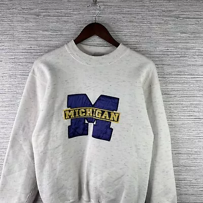 VINTAGE Michigan Wolverines Sweatshirt Mens Medium Gray Crewneck 90s Logo USA • $31.39