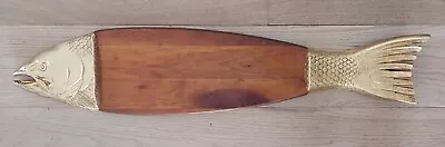 MINT Vintage Wood Salmon Cutting Board W GOLD Metal Head & Tail 36.5  Wall Decor • $119