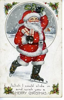 Vintage Postcard Christmas Santa Claus Ice Skating Whitney • $7.95