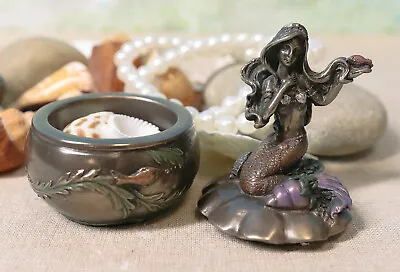 Pretty Mermaid Sitting On Oyster Sea Shell Small Jewelry Decorative Trinket Box • $24.99