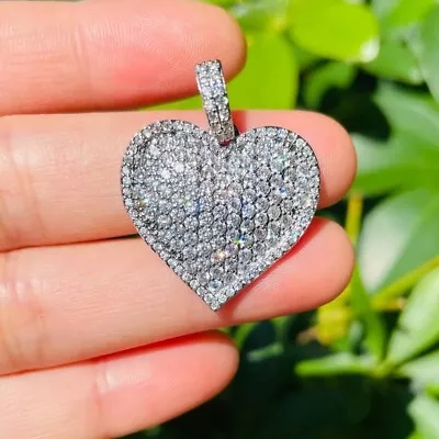 Silver CZ/Brass Micro Pave Heart Pendant  W/ Free 2mm 20  Silver Rope Chain  • $10.99