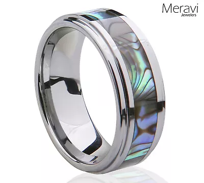 Tungsten Carbide Abalone Shell Inlay Silver Mens Wedding Band Women Jewelry Ring • $13.56