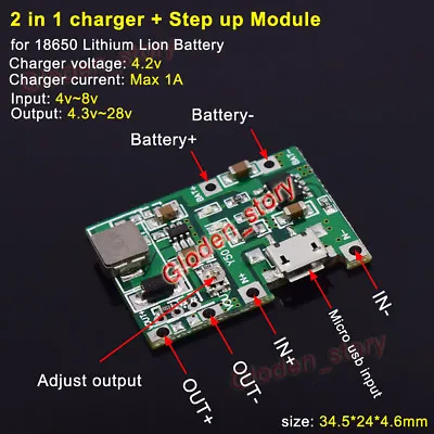 USB Lithium Li-ion 3.7V Battery Charging Module 4.2V Boost Step Up 5V 9V 12V 24V • £1.63
